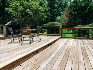 inspect and repair your deck or patio; large clean deck