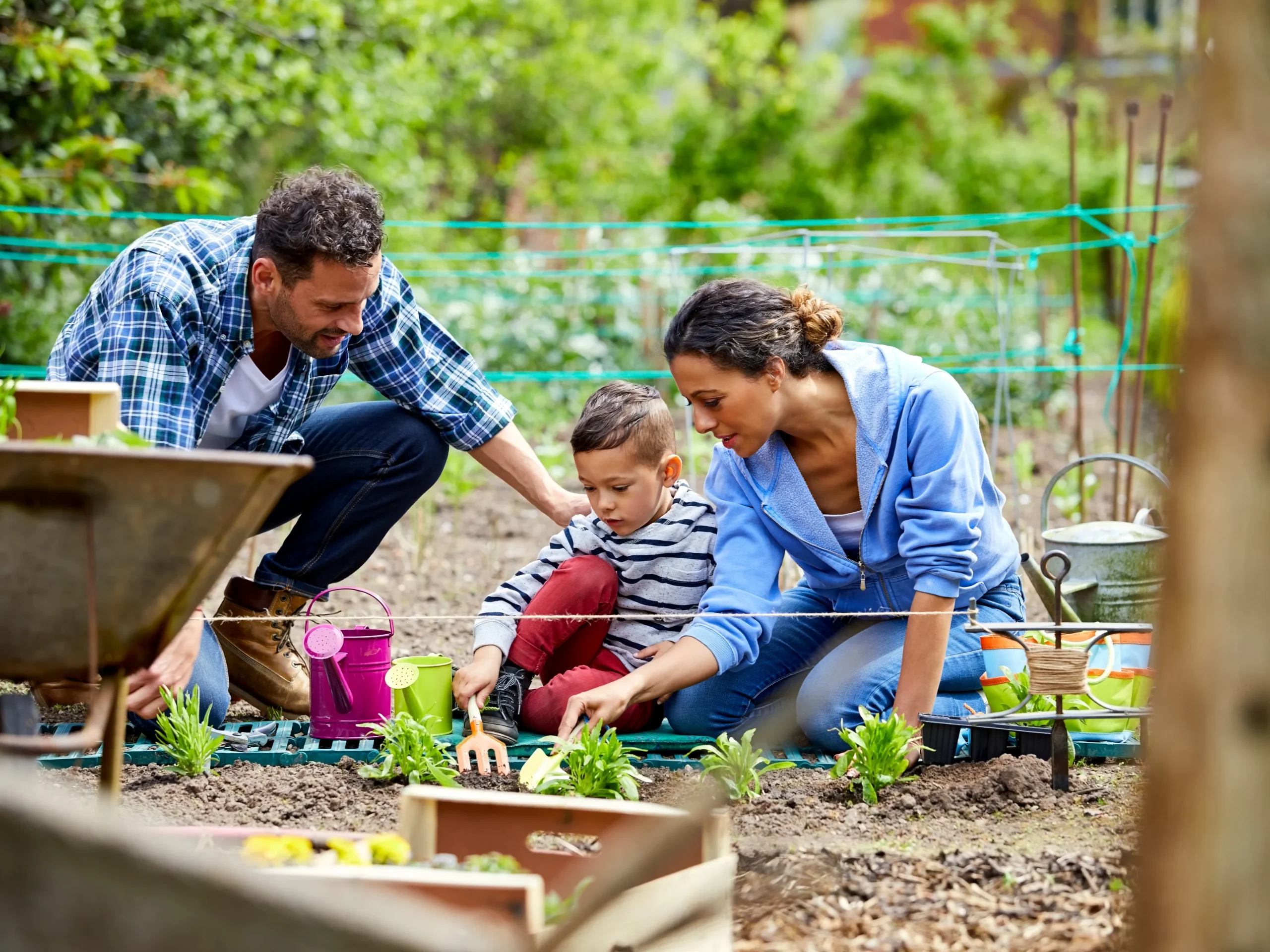 family enjoying their garden