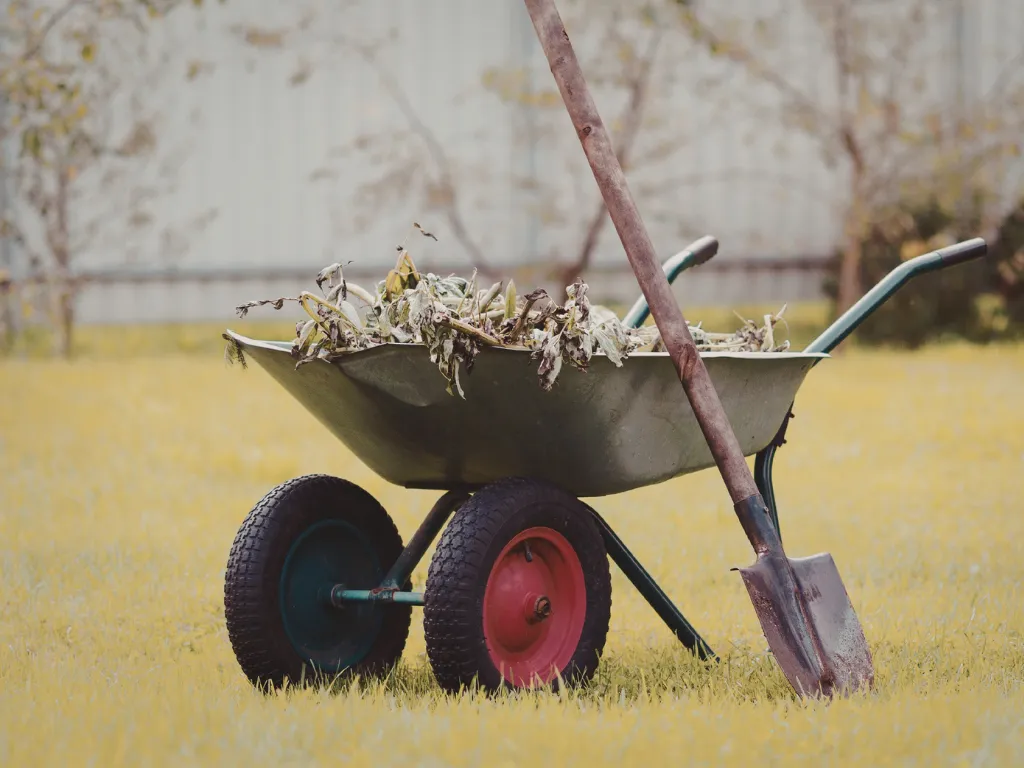 wheelbarrow and shovel